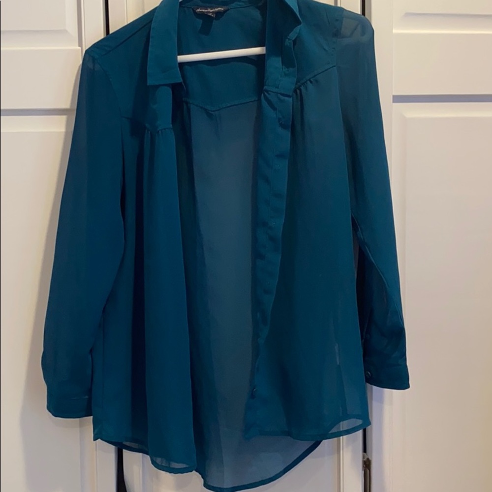 AE sheer button down blouse
